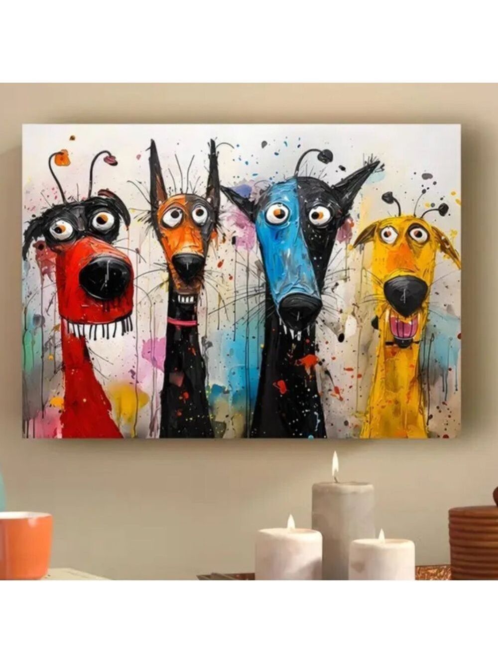 Four Funny Whimsical Abstract Dog Faces Canvas Print Wall Art